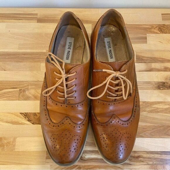 Steve Madden men Romah leather dress shoes camel tan ecru white sole size 10,5 - Picture 5 of 13